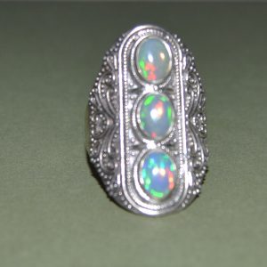Large Sterling Silver and Fire Opal Shield ring (size 9)