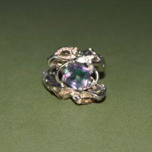 Double Mermaid Sterling Silver Band with Citrine Stones and an Alexandarite (Size 10)