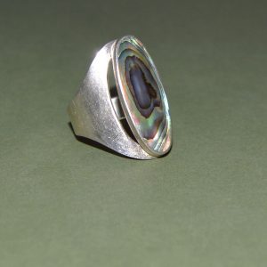 Oval-Shaped Abalone Sterling Ring (Size 9)