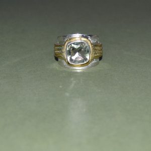 Green Amethyst Sterling Silver & Yellow Gold Ring (Size 9)