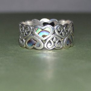 Grouped Heart-Shaped Abalone Sterling Ring (Size 8)
