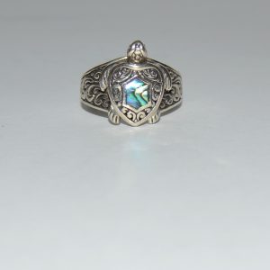 Turtle-Shaped Abalone Sterling Ring (Size 8.5)