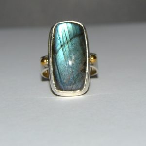 Labradorite Ring with Sterling Silver and Brass Band Size 9