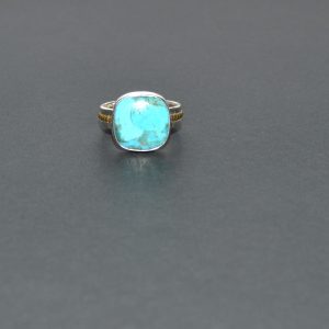Blue Turquoise ring (size 9) Sterling Silver with Twisted Brass Band