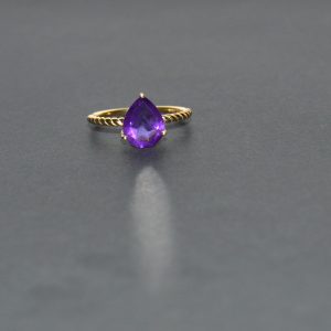 14k Gold plated Sterling Silver ( size 8) Teardrop Amethyst ring