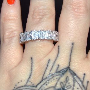 Large Sterling Silver Band (size 8 1/2) with a continuous line of Cubic Zirconia Stones