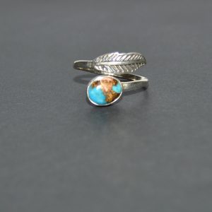 Matrix Turquoise Sterling Silver (size 8 adjustable) ring with Feather Band