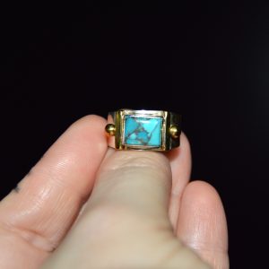 Matrix Turquoise Brass and Sterling Ring (Size 8)