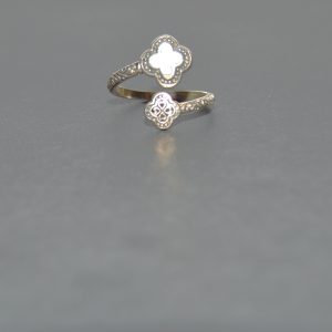 Rosicrucian and Love Knot Ring with Sterling Silver Band and Mother of Pearl (Size 8)